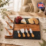 Personalized Acacia Marble 11 Pcs Cutting Board Coaster Set with Name and Initial Home Use Ship from USA Wedding Housewarming Gift for Family Friends
