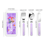 Personalised 3D-Style Cartoon Character Artwork Photo Knife Fork Spoon Three-Piece Set with Name and Initial Back to School Birthday Gift for Children