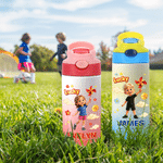 Personalized Lucky Windmill 3D-Effect Artwork Cartoon Character 12 oz Insulated Water Bottle with Name Back to School Birthday Gift for Kid