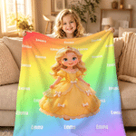 Personalised Multicolour Cartoon Princess Character Photo Soft Throw Blanket with Name Home Decor Birthday Gift for Girls