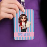 Personalised Colourful Stripe 3D-Effect Artwork ID Card Badge Holder with Title and Surname Teacher's Day Appreciation Gift for Teachers