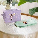 Personalised Multicolour Birth Flower Cartoon Character Striped Makeup Bag with Name Daily Travel Essential Birthday Mother's Day Gift for Women 3