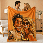 Personalized Exaggerated Comic Photo Soft Throw Blanket with Text Home Decor Birthday Anniversary Gift for Couple Family Friends