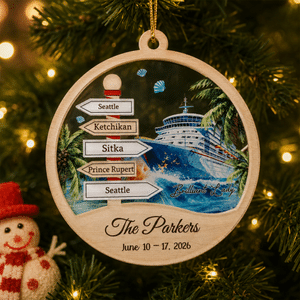 Personalised Cruise Ship Ocean Signpost Acrylic Ornament with Family Name and Dates Cruise Ship Vacation Christmas Gift for Family Cruise Lovers