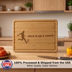 Personalized Engraved Soccer Silhouette Bamboo Cutting Board with Juice Groove Made in USA Soccer Party Anniversary Gift for Family Soccer Lovers