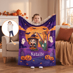 Personalized Halloween Cartoon Character Photo Soft Throw Blanket with Name and Initial Home Decor Halloween Party Gift for Kids