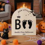 Personalised Ghost Bat Wooden DIY Footprint Art Sign with Name and Year Baby's First Halloween Gift for Baby New Parent