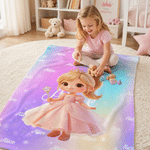 Personalised Multicolour Cartoon Princess Character Photo Soft Throw Blanket with Name Home Decor Birthday Gift for Girls