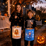 Personalized Cute Halloween Cartoon Kid Character LED Light Bucket Bag with Name Trick or Treat Halloween Party Gift for Boys Girls