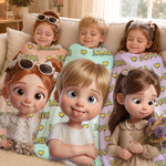 Coperta morbida personalizzata con foto, in stile 3D multicolore, con personaggi illustrati e nome – Decorazione per la casa, regalo di compleanno per bambini e famiglia