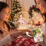 Personalised Cute Animal Cartoon Style Kid Photo Acrylic LED Night Light with Name and Wooden Base Nursery Decor Christmas Birthday Gift for Kids