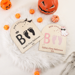 Personalised Ghost Bat Wooden DIY Footprint Art Sign with Name and Year Baby's First Halloween Gift for Baby New Parent