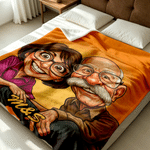 Personalized Exaggerated Comic Photo Soft Throw Blanket with Text Home Decor Birthday Anniversary Gift for Couple Family Friends