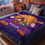 Personalized Halloween Cartoon Character Photo Soft Throw Blanket with Name and Initial Home Decor Halloween Party Gift for Kids