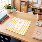 Personalised Striped Birth Flower Teacher Theme Non-Slip Mouse Pad Desk Mat with Text Back to School Office Gift for Teachers Educators