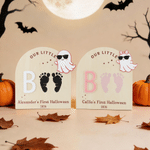 Personalised Ghost Bat Wooden DIY Footprint Art Sign with Name and Year Baby's First Halloween Gift for Baby New Parent