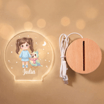 Personalised Cute Animal Cartoon Style Kid Photo Acrylic LED Night Light with Name and Wooden Base Nursery Decor Christmas Birthday Gift for Kids
