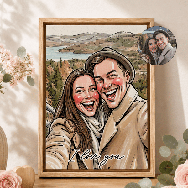 Personalised Couple Comic Style Photo Canvas Prints with Text Romantic Wall Decor Ship from USA Anniversary Birthday Gift for Couples Newlyweds