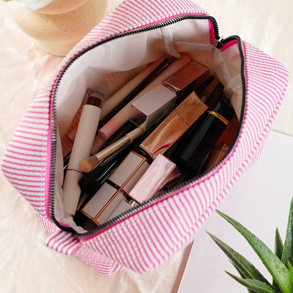 Personalised Multicolour Birth Flower Cartoon Character Striped Makeup Bag with Name Daily Travel Essential Birthday Mother's Day Gift for Women 5