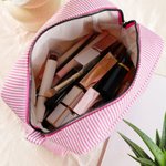 Personalised Multicolour Birth Flower Cartoon Character Striped Makeup Bag with Name Daily Travel Essential Birthday Mother's Day Gift for Women 5