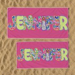 Personalisiertes Strandtuch mit Retro-Boho-Namen | schnelltrocknend | Badetuch | Reisezubehör | Party Geburtstag Sommer Urlaub Geschenk für Frauen