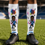 Personalized Soccer King Photo Soft Breathable Crew Sports Socks with Name and Number Game Day Birthday Gift for Sports Lovers Players