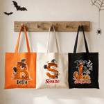 Personalised Halloween Theme Spooky Initial Canvas Bag with Name Halloween Party Trick or Treat Activity Gift for Boys Girls