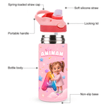 Personalized 3D-Effect Artwork Cartoon Character 12 oz Insulated Water Bottle with Name and Initial Back to School Birthday Gift for Kid