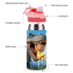 Personalised 3D-Effect Artwork Cartoon Dinosaur Photo 12 oz Insulated Water Bottle with Name and Straw Back to School Birthday Gift for Kid