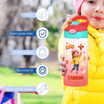 Personalized Lucky Windmill 3D-Effect Artwork Cartoon Character 12 oz Insulated Water Bottle with Name Back to School Birthday Gift for Kid