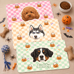 Personalised Watercolor Pumpkin Pet Portrait Photo Food Mat with Name Home Decor Trick-or-Treat Halloween Gift for Pet Owners