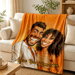 Personalized Exaggerated Comic Photo Soft Throw Blanket with Text Home Decor Birthday Anniversary Gift for Couple Family Friends