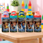 Personalised 3D-Effect Artwork Cartoon Dinosaur Photo 12 oz Insulated Water Bottle with Name and Straw Back to School Birthday Gift for Kid