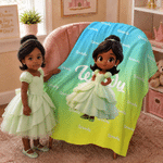 Personalised Multicolour Cartoon Princess Character Photo Soft Throw Blanket with Name Home Decor Birthday Gift for Girls