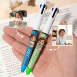 Personalised Cartoon Character Photo Three-Colour Retractable Glitter Ballpoint Pen with Name Daily Use Back to School Birthday Gift for Children
