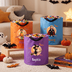 Personalized 3D-Effect Artwork Halloween Witch Ghost Vampire LED Light Bucket Bag with Name Trick or Treat Halloween Party Gift for Boys Girls