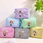 Personalised Multicolour Birth Flower Cartoon Character Striped Makeup Bag with Name Daily Travel Essential Birthday Mother's Day Gift for Women 1