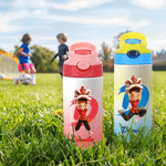 Personalised 3D-Effect Artwork Cartoon Chinese Lion Dance 12 oz Insulated Water Bottle  with Silicone Straw Photo and Name Back to School Gift for Kid