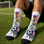 Personalized Soccer King Photo Soft Breathable Crew Sports Socks with Name and Number Game Day Birthday Gift for Sports Lovers Players