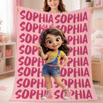 Personalised 3D-Style Character Artwork Soft Throw Blanket with Photo and Name Home Decor Birthday Gift for Boys Girls