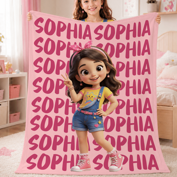 Personalised 3D-Style Character Artwork Soft Throw Blanket with Photo and Name Home Decor Birthday Gift for Boys Girls