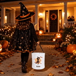 Personalized 3D-Effect Artwork Halloween Witch Ghost Vampire LED Light Bucket Bag with Name Trick or Treat Halloween Party Gift for Boys Girls