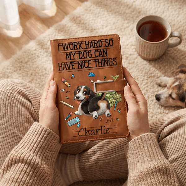 Personalized I Work Hard So My Dog Can Have Nice Things PU Leather A5 Notebook with Name Daily Office Use Birthday Gift for Colleague Dog Owner