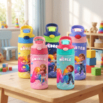 Personalized 3D-Effect Artwork Cartoon Character 12 oz Insulated Water Bottle with Name and Initial Back to School Birthday Gift for Kid