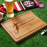 Personalized Engraved Soccer Silhouette Bamboo Cutting Board with Juice Groove Made in USA Soccer Party Anniversary Gift for Family Soccer Lovers