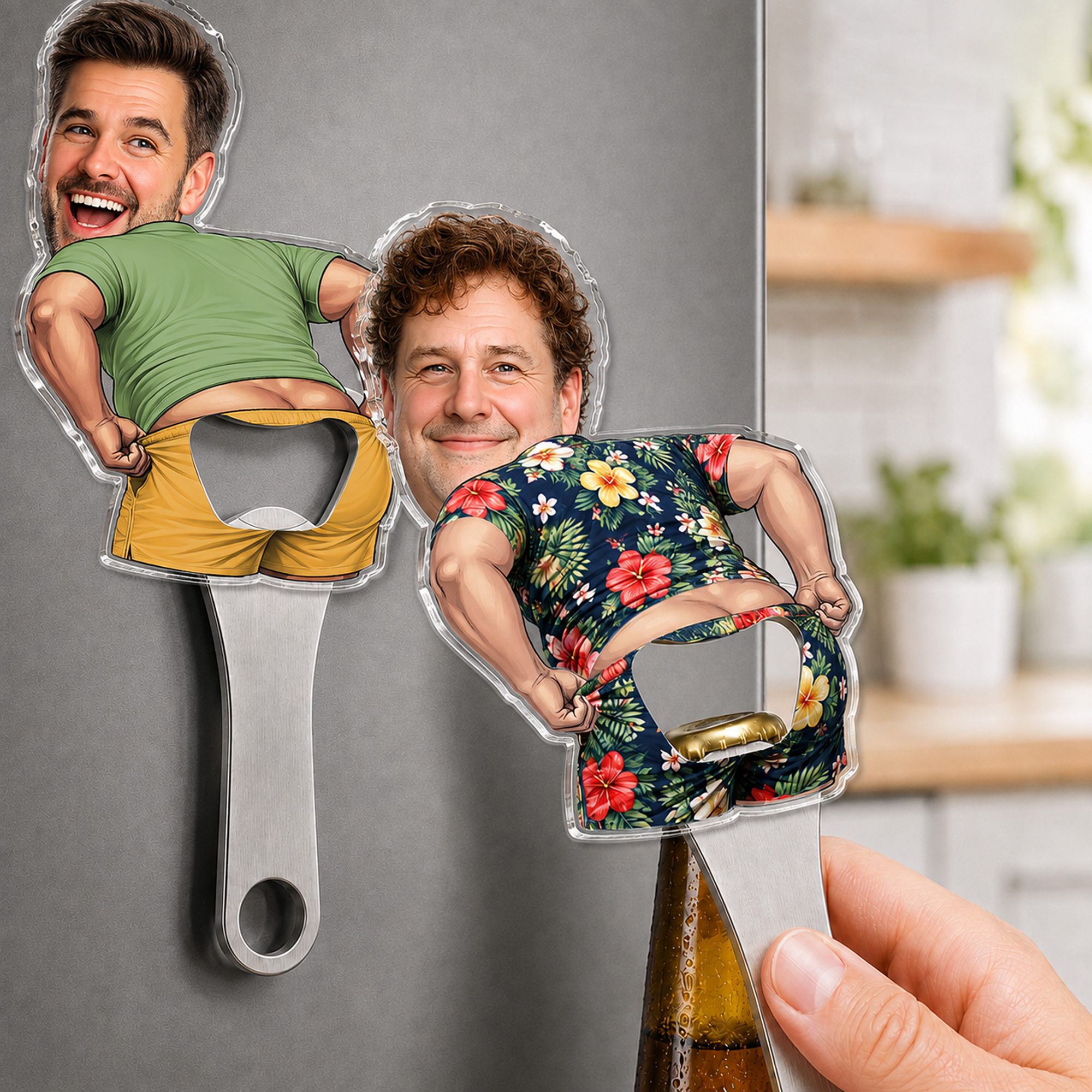 Personalisierter, lustiger Avatar-Foto-Flaschenöffner aus Acryl mit Magnet – Kühlschrankdekoration, Bar- und Partyzubehör, Weinaccessoire, Geburtstagsgeschenk für Freunde und Barbesitzer