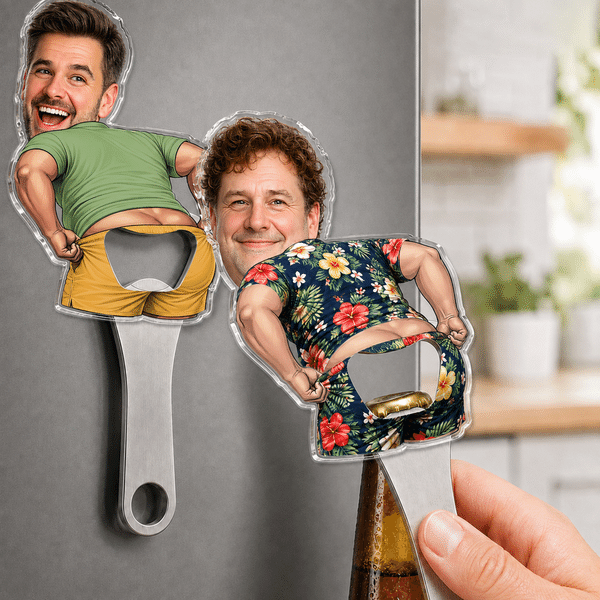 Personalised Funny Prank Avatar Face Photo Acrylic Bottle Opener with Magnet Fridge Decor Bar Party Wine Accessory Birthday Gift for Friend Bar Owners