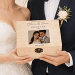 Personalized Wedding Photo Flower Wooden Box with Name and Date Wedding Gift for Newlyweds Couple