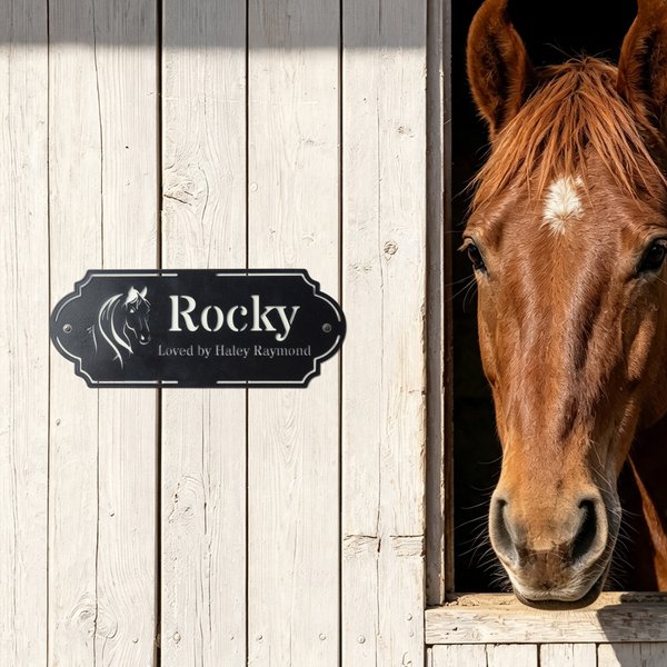 Personalised Silhouette Horse Stall Metal Sign with Name and Text Barn Decor Housewarming Gift for Horse Lovers Owners