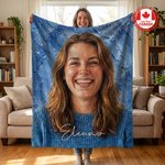 Personalized Oil Painting Style Photo Soft Throw Blanket with Name Ship from Canada Home Decor Birthday Anniversary Gift for Family Friends